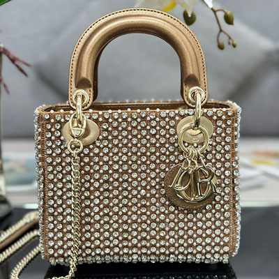 Túi Xách Dior Lady ĐÍnh Đá Siêu Cấp Màu Gold M0505