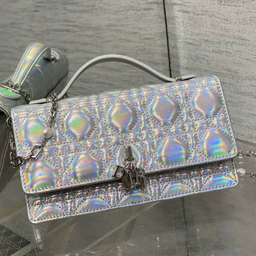 Túi Xách Dior Lady Màu Bạc Xích Ngọc Trai Siêu Vip Size 21 cm
