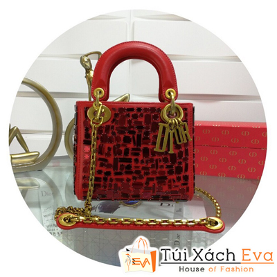 Túi Xách Dior Lady Mini Siêu Cấp Đính Đá Màu Đỏ