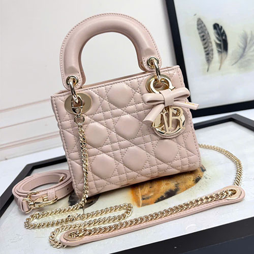 Túi xách Dior Lady siêu vip 3 ngăn nơ bướm D6603 màu hồng phấn