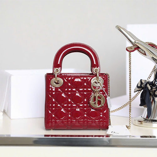 Túi xách Dior Like Auth Lady 17cm Da Bóng DR-081 - màu đỏ