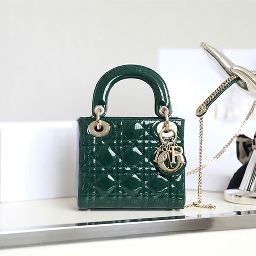 Túi Xách Dior Like Auth Lady 17cm Da Bóng DR-081 Màu xanh rêu