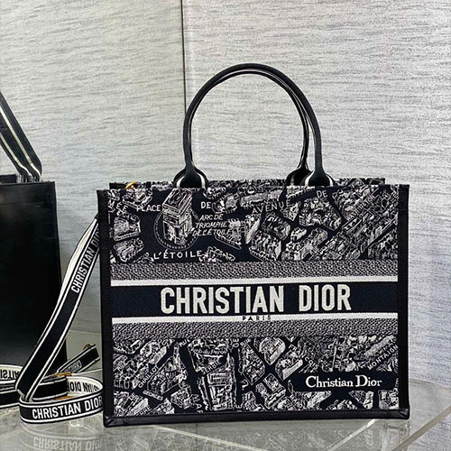 Túi Xách Dior Tote Paris Map Màu Đen Siêu Cấp Size 36cm