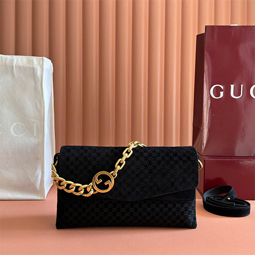 Túi xách Gucci Double G chain bag siêu cấp 857622 màu đen nhung ép họa tiết