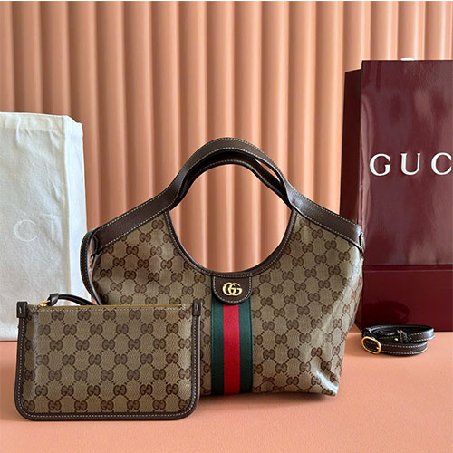 Túi xách Gucci Giglio 860845 GG Canvas Phối Da Cừu Nâu Siêu Cấp