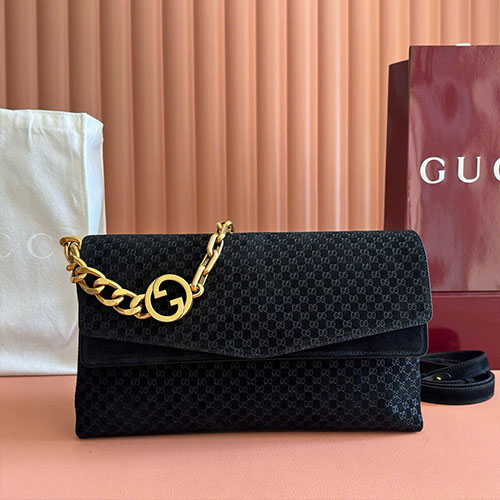 Túi xách Gucci siêu cấp GG Embossed Suede Shoulder Bag  – màu đen nhung dập vân