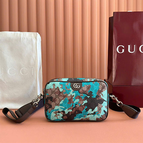 Túi xách Gucci siêu cấp GG marble camo đeo chéo mini 839155 xanh in hoa / PVC