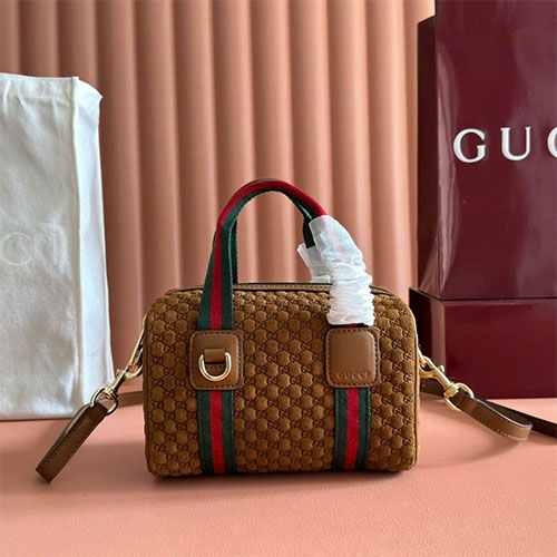Túi xách Gucci siêu cấp Mini GG Travel 859975 nâu be viền đỏ