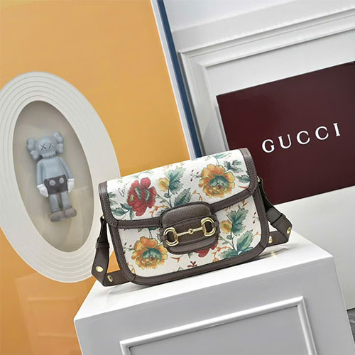 Túi xách GUCCI super GG 1955 Horsebit Saddle Bag 1955 màu monogram viền trắng