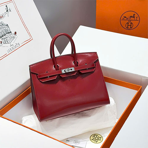 Túi xách Hermès Birkin 25 Box – màu đỏ khóa bạc