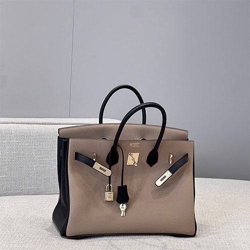 Túi xách Hermes Birkin 35 Germany Leather Phối Màu Đen & Xám– Khóa Vàng Nhạt
