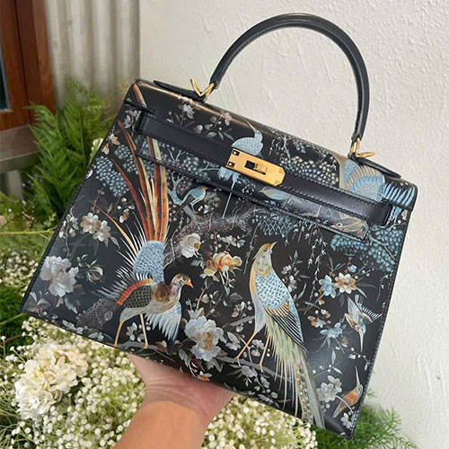 Túi xách Hermes Kelly 28 cm vẽ tay phong cách Trung Hoa – like auth 50%