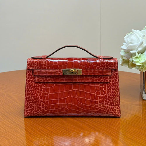 Túi Xách Hermès Mini Kelly Da Cá Sấu Mỹ Màu Cam Size 22cm