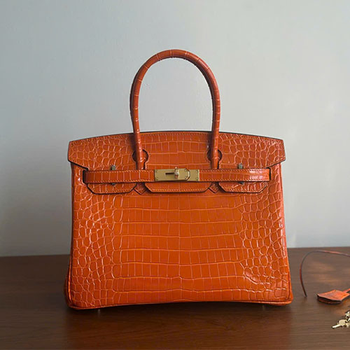 Túi xách Hermès super Birkin – 30cm – vân cá sấu – khóa kim loại toàn thép màu cam