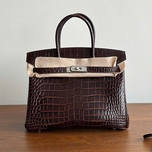 Túi xách Hermès super Birkin – 30cm – vân cá sấu – khóa kim loại toàn thép màu nâu