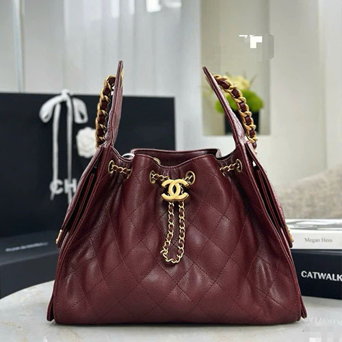 Túi Xách Hobo Chanel 25A Màu Đỏ Rượu Siêu Cấp Size 30cm