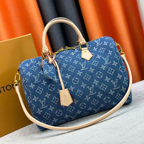 Túi Xách LV Denim Monogram M40391 Màu Xanh Jean Super Size 30 cm