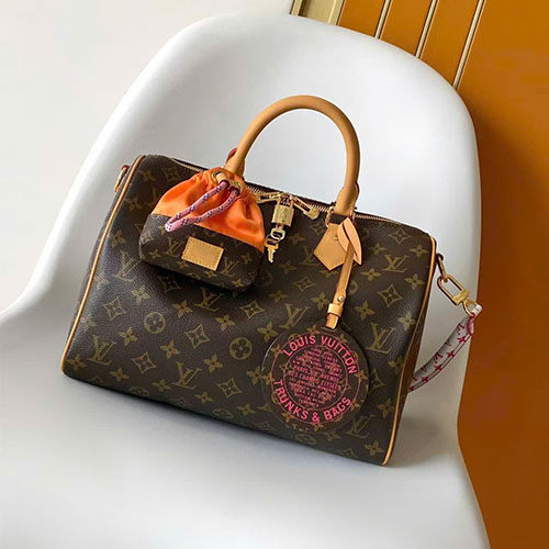 Túi xách LV Speedy Soft 30 Boho Monogram Phối Da Đà Điểu Siêu Cấp - màu nâu