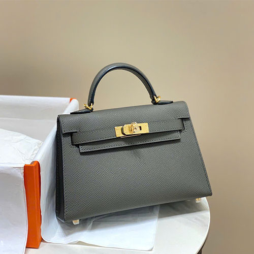 Túi xách Mini 19cm Hermes 8F Xám Thiếc – Phiên Bản Full Da Cao Cấp