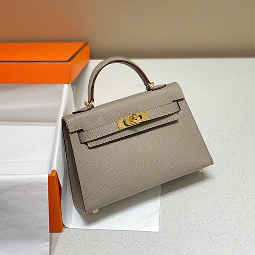 Túi xách Mini 19cm Hermes Màu 8F Xám Thiếc – Phiên Bản Full Da Cao Cấp