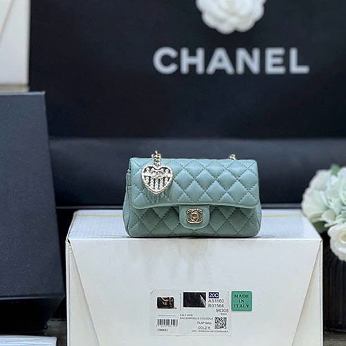 Túi Xách Mini CF Chanel 25 Màu Xanh Like Auth Size 12.5cm