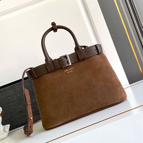 Túi Xách Nữ Nhỏ Prada Da Lộn Mềm 1BA434 Màu Nâu Size 32cm