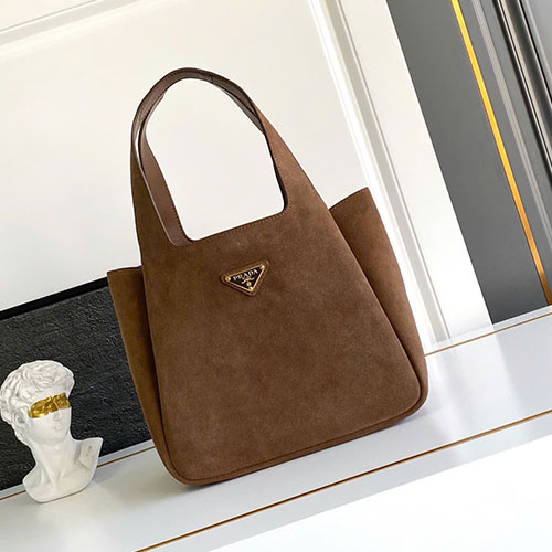 Túi Xách Prada Bucket Da Lộn 1BG335 Màu Nâu Size 25cm