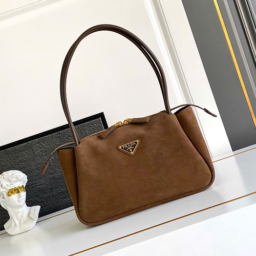 Túi Xách Prada Hobo Da Lộn 1BA444 Màu Nâu Siêu Cấp Size 28cm