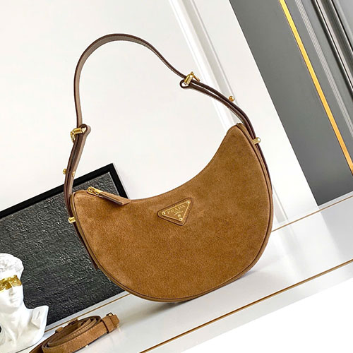 Túi Xách Prada Hobo Da Lộn 1BC194 Màu Nâu Nhạt Siêu Cấp Size 22.5cm