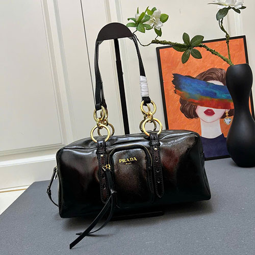 Túi Xách Prada Oil Wax 9138 Màu Đen Super Size 30 cm