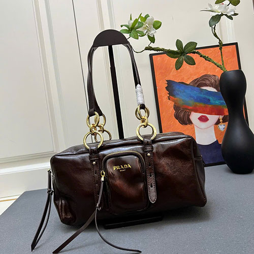 Túi Xách Prada Oil Wax 9138 Màu Nâu Super Size 30 cm