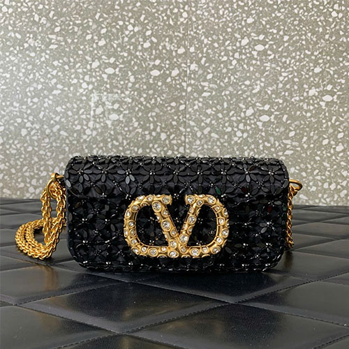 Túi xách Valentino VLogo Loco Shoulder Bag Đính Pha Lê Swarovski - màu đen