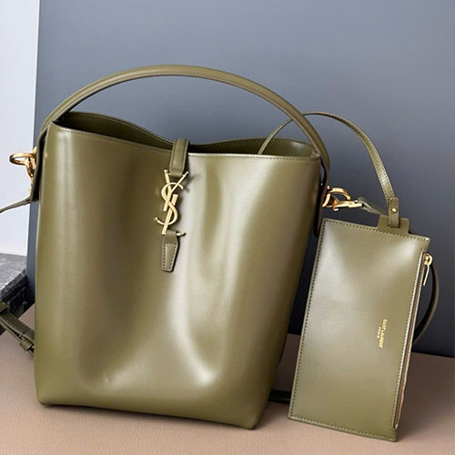 Túi Xách YSL Bucket LE 37 742828 Màu Xanh Siêu Vip Size 25 cm