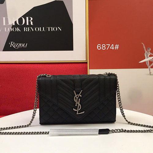 Túi Xách YSL Logo Bạc S06874 Màu Đen Super Size 21 cm