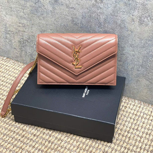 Túi Xách Yves Saint Laurent siêu cấp Da Cừu Dây Xích Màu Hồng Phấn – Mã 441974