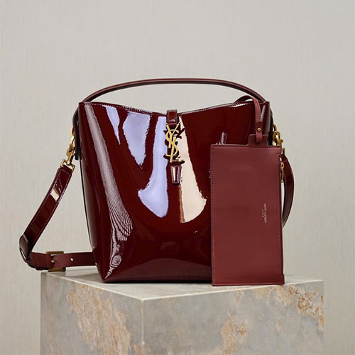 Túi Xách Yves Saint Laurent siêu cấp LE 5 À 7 Bucket Da Bóng Màu Đỏ Mận – Mã 742828