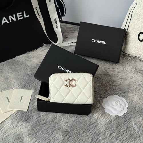 Ví Card Chanel Cá Tầm 22k Logo C Vàng 3045 Siêu Cấp Size 11cm