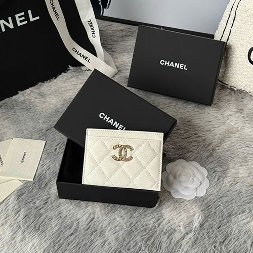 Ví Card Chanel Da Cá Tầm 22k Logo C AP3048 Siêu Cấp Size 11cm