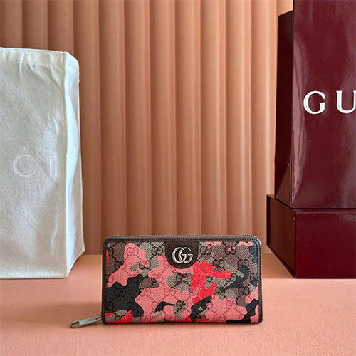 Ví dài khóa kéo GG siêu cấp marble camo 834694 đỏ camo / PVC