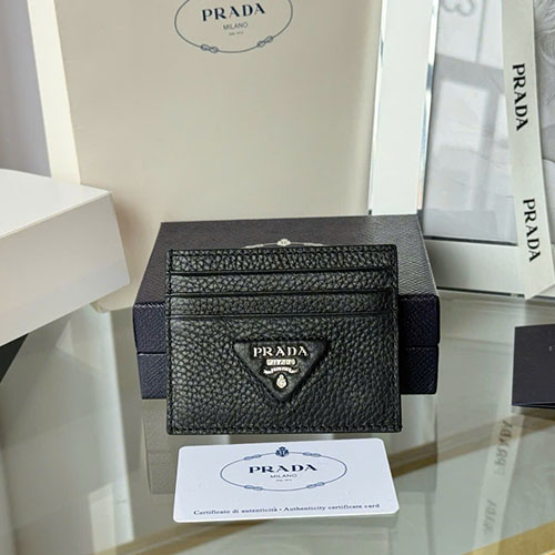 Ví Đựng Thẻ Nam Prada Da Bê 2MC223 Màu Bạc Siêu Cấp Size 10cm