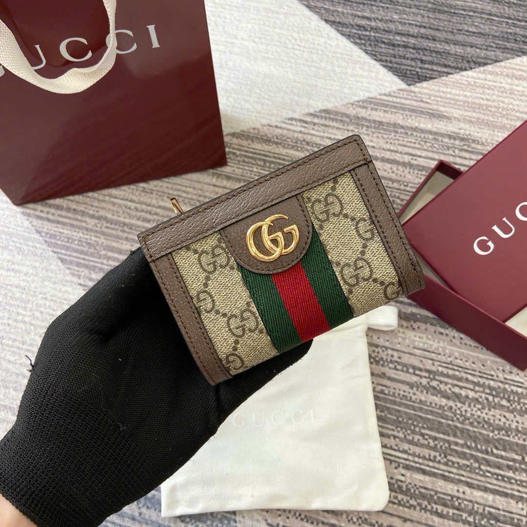 Ví Gucci GG Supreme 813296 Màu Be Phối Nâu Size 11.5cm