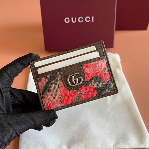 Ví Gucci siêu cấp card holder GG marble camo 834795 đỏ camo / PVC