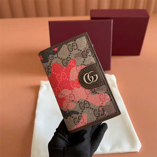 Ví Gucci siêu cấp dài đựng thẻ GG marble camo 834691 đỏ camo / PVC