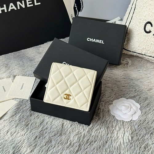 Ví Ngắn Gập Đôi Chanel Da Bò A84028 Siêu Cấp Size 12cm