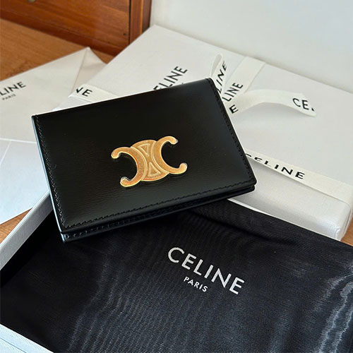 Ví Thẻ Nắp Gập Thương Hiệu Celine TRIOMPHE Da Bò Bóng Siêu Cấp