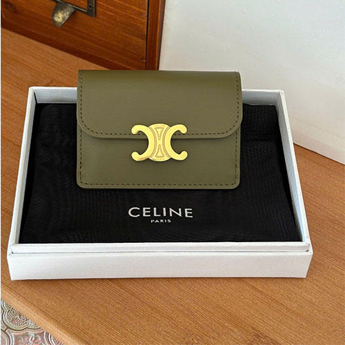 Ví Thẻ Nắp Gập Thương Hiệu Celine TRIOMPHE Da Bò Bóng Siêu Cấp