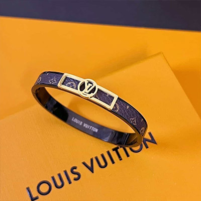 Vòng Tay Louis Vuitton Da Nâu Siêu Cấp Logo Vàng Full Box