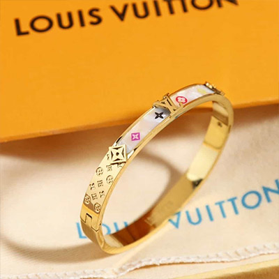 Vòng Tay Louis Vuitton Vàng Hình Vuông Siêu Cấp Họa Tiết Trắng Hồng