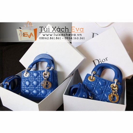 tui xach dior lady super 3 o mau xanh cobalt khoa bac dep