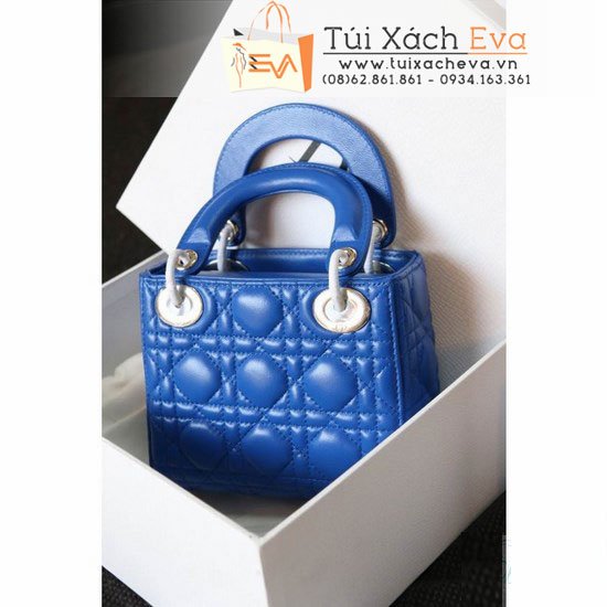 tui xach dior lady super 3 o mau xanh cobalt khoa bac dep